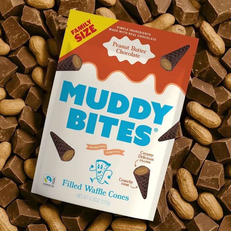 slide 3 of 7, MUDDY BITES Peanut Butter Chocolate Waffle Cone Snacks - 4.25oz, 4.25 oz