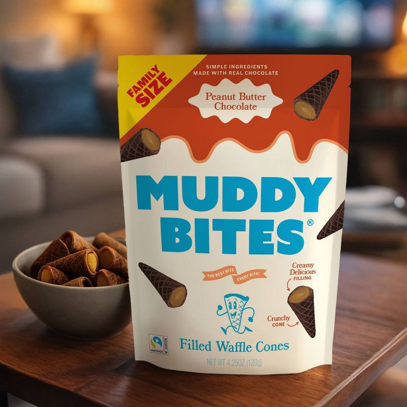 slide 6 of 7, MUDDY BITES Peanut Butter Chocolate Waffle Cone Snacks - 4.25oz, 4.25 oz