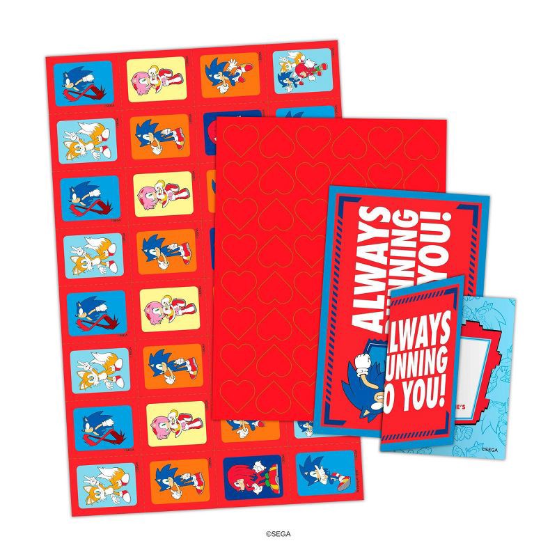 slide 3 of 5, Bendon 32ct Sonic the Hedgehog Deluxe Stickers and Valentine's Day Cards with 48ct Heart Seals, 32 ct, 48 ct