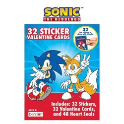 Bendon 32ct Sonic the Hedgehog Deluxe Stickers and Valentine's Day Cards with 48ct Heart Seals
