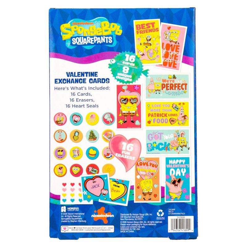slide 5 of 5, SpongeBob 16ct Erasers and Valentine's Day Cards, 16 ct