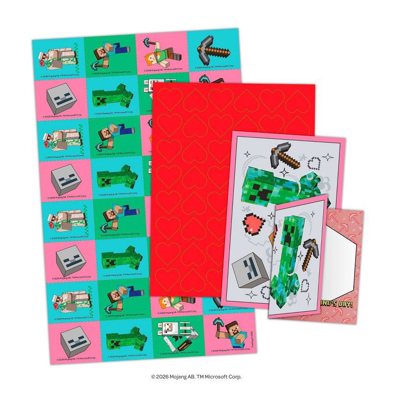 slide 3 of 5, Bendon 32ct Minecraft Deluxe Stickers and Valentine's Day Cards with 48ct Heart Seals, 32 ct, 48 ct