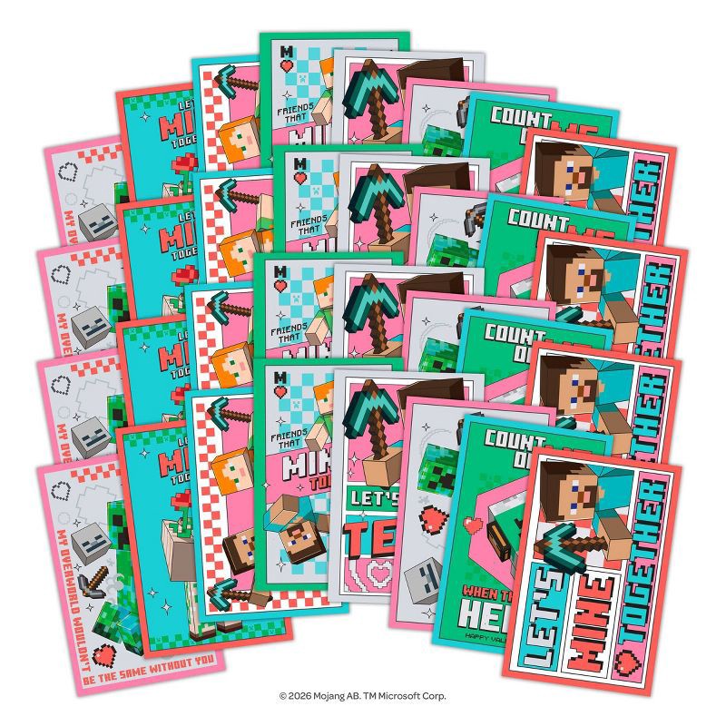 slide 4 of 5, Bendon 32ct Minecraft Deluxe Stickers and Valentine's Day Cards with 48ct Heart Seals, 32 ct, 48 ct