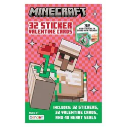 Bendon 32ct Minecraft Deluxe Stickers and Valentine's Day Cards with 48ct Heart Seals