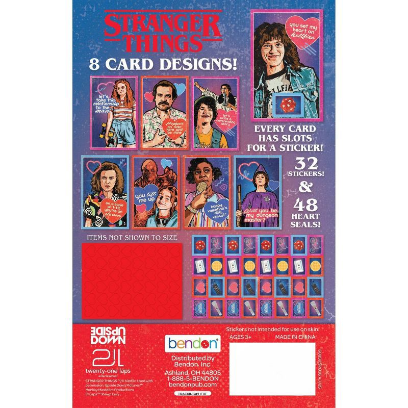 slide 2 of 5, Bendon 32ct Netflix Stranger Things Deluxe Stickers and Valentine's Day Cards with 48ct Heart Seals, 32 ct, 48 ct