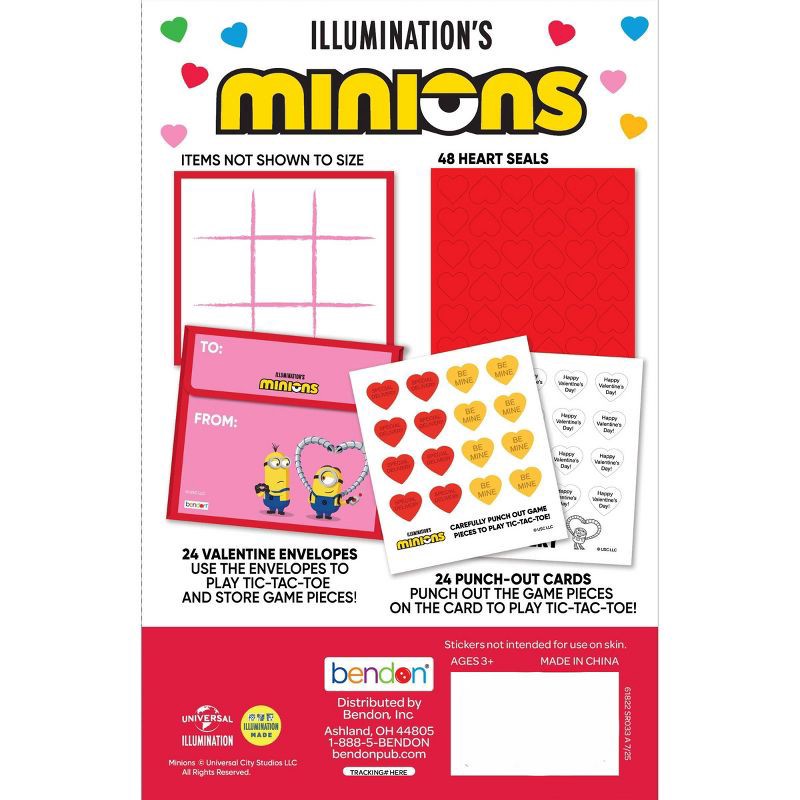 slide 2 of 5, Bendon 24ct Universal Minions Valentine's Day Tic Tac Toe Cards with 48ct Heart Seals, 24 ct; 48 ct