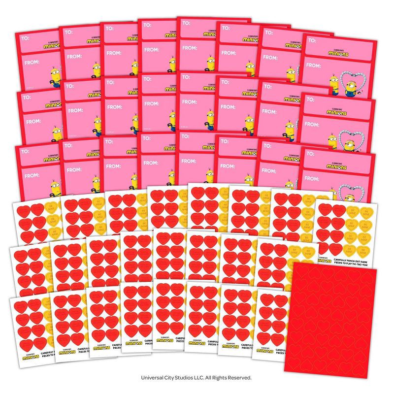 slide 4 of 5, Bendon 24ct Universal Minions Valentine's Day Tic Tac Toe Cards with 48ct Heart Seals, 24 ct; 48 ct