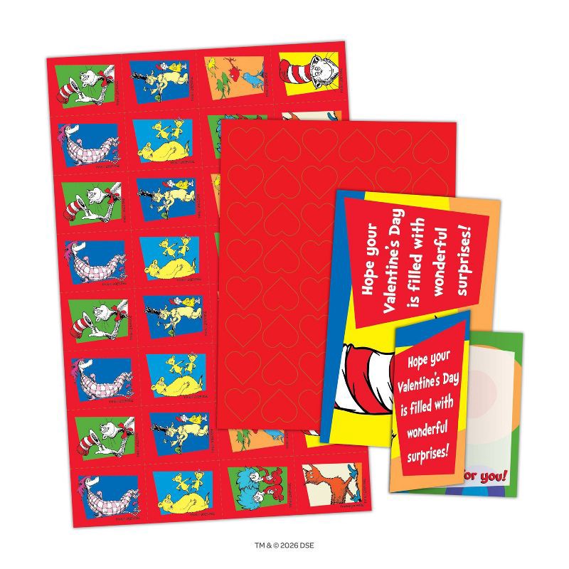 slide 3 of 5, Bendon 32ct Dr. Seuss Deluxe Stickers and Valentine's Day Cards with 48ct Heart Seals, 32 ct, 48 ct