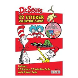 Bendon 32ct Dr. Seuss Deluxe Stickers and Valentine's Day Cards with 48ct Heart Seals