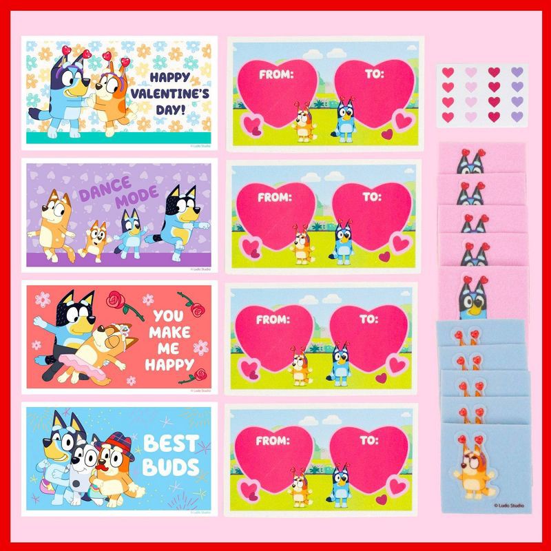 slide 2 of 6, Bluey 16ct Fuzzy Stickers and Valentine's Day Cards, 16 ct