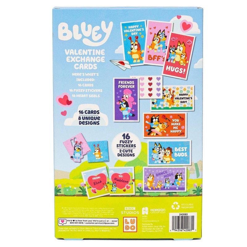 slide 6 of 6, Bluey 16ct Fuzzy Stickers and Valentine's Day Cards, 16 ct
