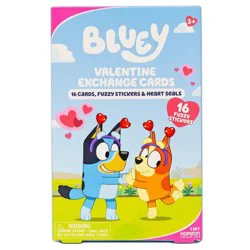 Bluey 16ct Fuzzy Stickers and Valentine's Day Cards
