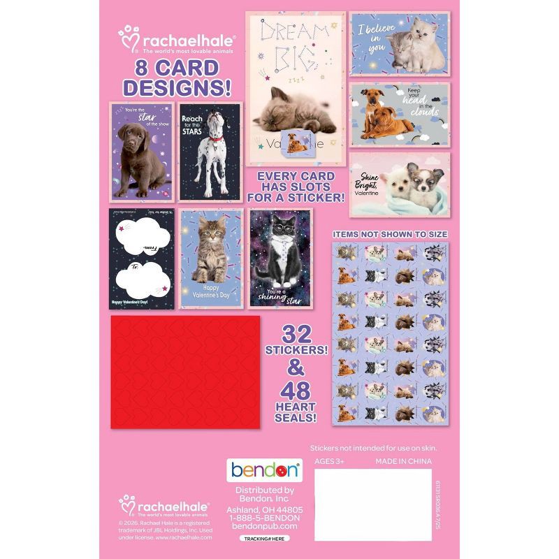slide 2 of 5, Bendon 32ct Rachael Hale Deluxe Stickers and Valentine's Day Cards with 48ct Heart Seals, 32 ct, 48 ct