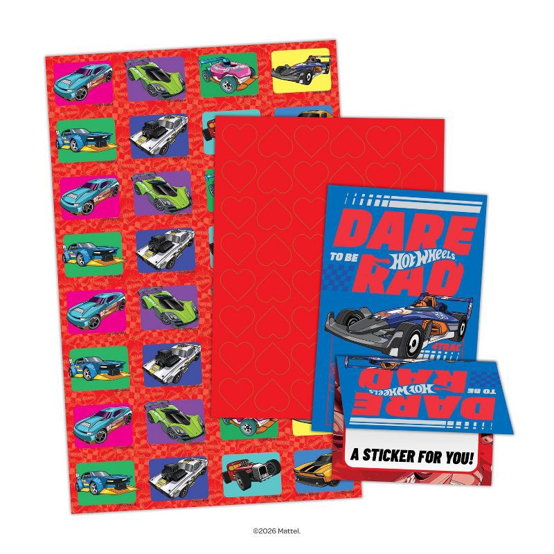 slide 3 of 5, Bendon 32ct Mattel Hot Wheels Deluxe Stickers and Valentine's Day Cards with 48ct Heart Seals, 32 ct, 48 ct