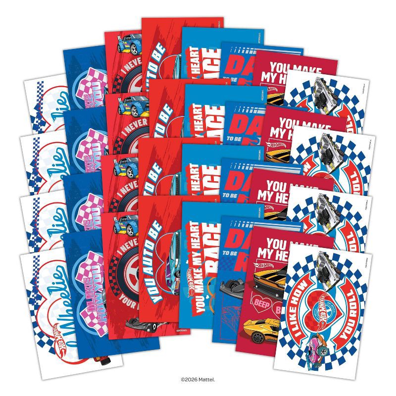 slide 4 of 5, Bendon 32ct Mattel Hot Wheels Deluxe Stickers and Valentine's Day Cards with 48ct Heart Seals, 32 ct, 48 ct