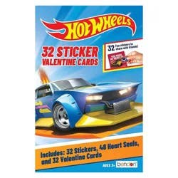Bendon 32ct Mattel Hot Wheels Deluxe Stickers and Valentine's Day Cards with 48ct Heart Seals