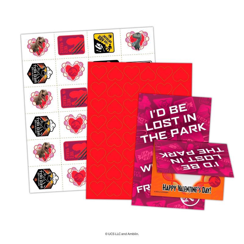 slide 3 of 5, Bendon 24ct Universal Jurassic World Tattoos and Valentine's Day Cards with 48ct Heart Seals, 24 ct; 48 ct