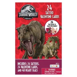 Bendon 24ct Universal Jurassic World Tattoos and Valentine's Day Cards with 48ct Heart Seals