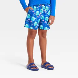 Boys' Palm Tree Printed Swim Trunk - Cat & Jack™ Blue/Pink M