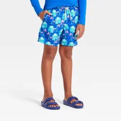 Boys' Palm Tree Printed Swim Trunk - Cat & Jack™ Blue/Pink L