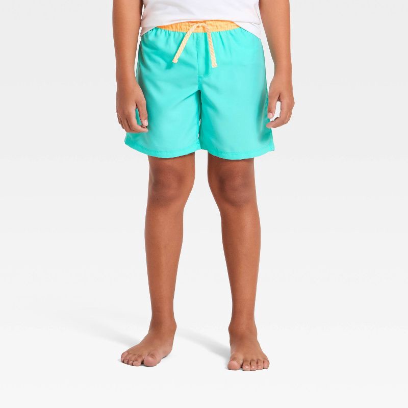 slide 1 of 3, Boys' Solid Swim Trunks - Cat & Jack™ Turquoise Blue L, 1 ct