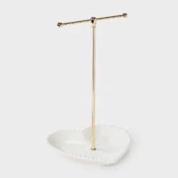 Valentines Ceramic Jewelry Stand with Tray Heart - A New Day™ - White/Gold