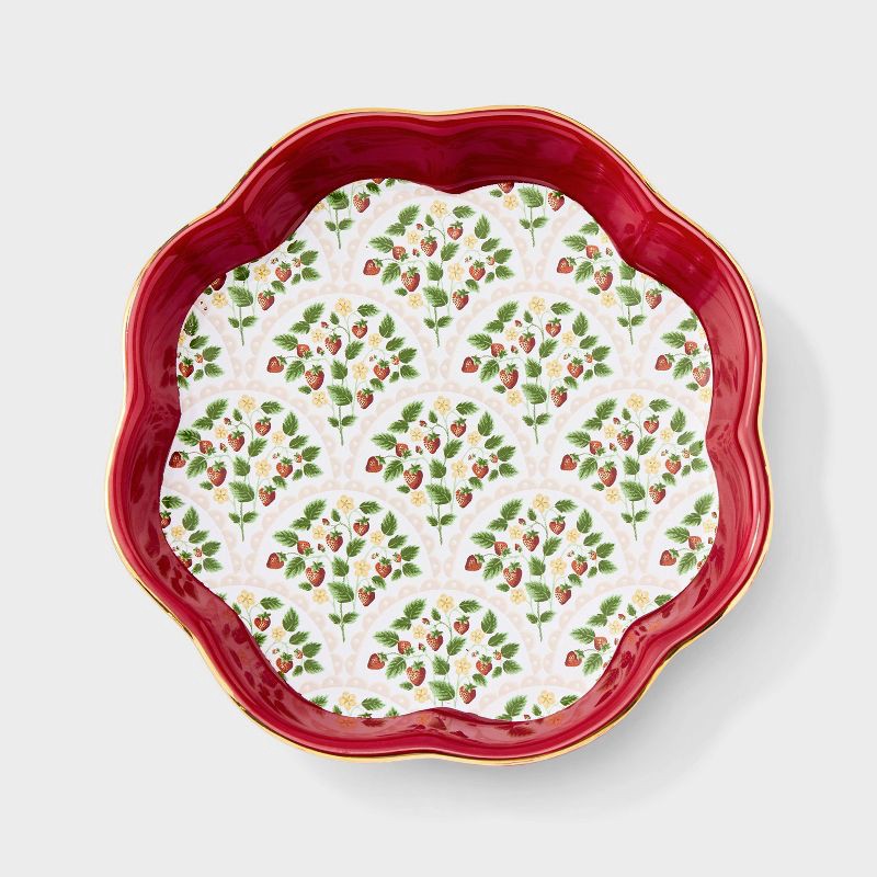 slide 3 of 3, Valentines Ceramic Scalloped Strawberry Tray - A New Day™ - Red/Gold, 1 ct