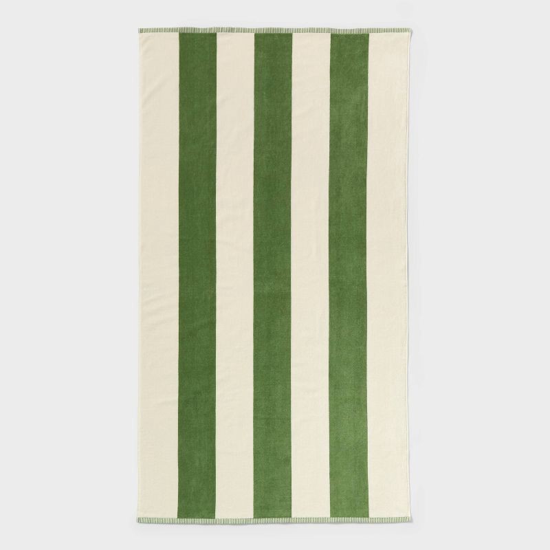 slide 1 of 5, 40"x72" Vertical Wide Cabana Striped Oversized Beach Towel Green - Threshold™, 1 ct