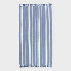 40"x72" Peshtemal Turkish Premium Lightweight Striped Oversized Beach Towel with Knotted Fringe Blue - Threshold™