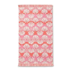 36"x72" Sculpted Shells Oversized Beach Towel with Fringe Pink