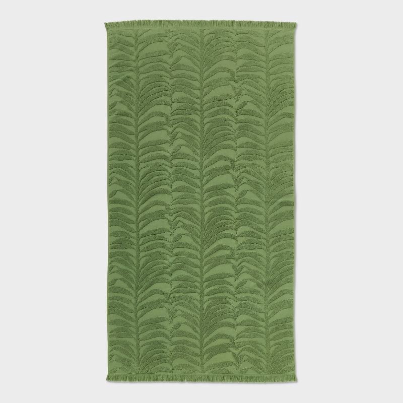 slide 1 of 5, 40"x72" Leaf Texture Oversized Beach Towel with Fringes Green - Threshold™, 1 ct