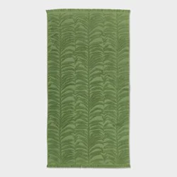 40"x72" Leaf Texture Oversized Beach Towel with Fringes Green - Threshold™