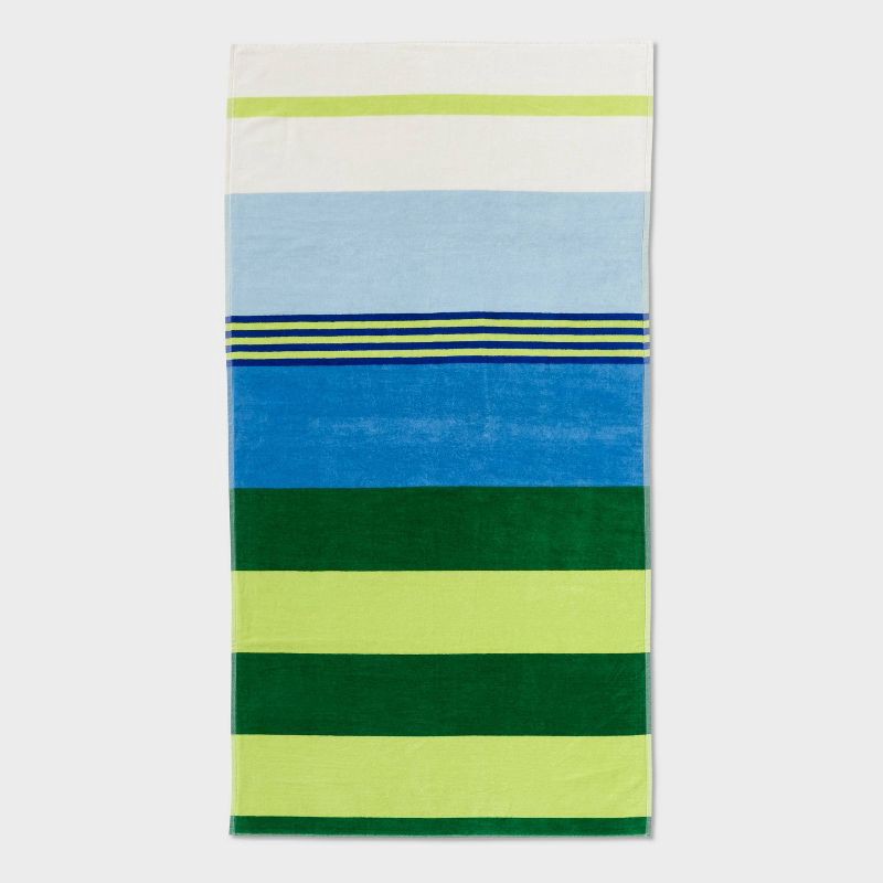 slide 1 of 5, 36"x72" Reversible Crosswoven Multi Striped Oversized Beach Towel Blue/Green - Room Essentials™, 1 ct