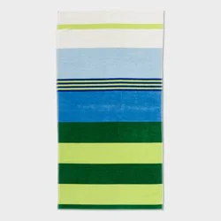 36"x72" Reversible Crosswoven Multi Striped Oversized Beach Towel Blue/Green - Room Essentials™