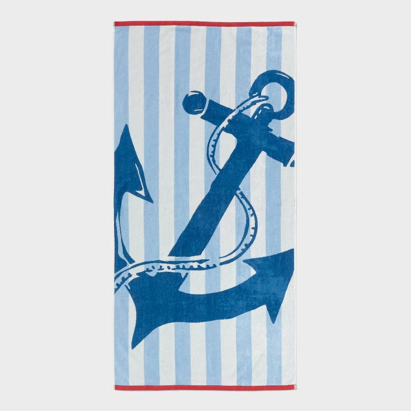slide 1 of 5, 36"x72" Anchor Nautical Striped Oversized Beach Towel Blue - Room Essentials™, 1 ct