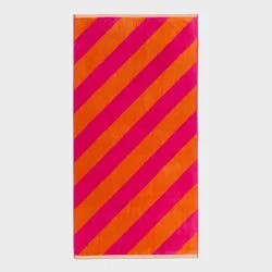 36"x72" Reversible Diagonal Striped Oversized Beach Towel Pink/Orange - Room Essentials™