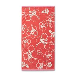 36"x72" Hibiscus Floral Oversized Beach Towel Coral