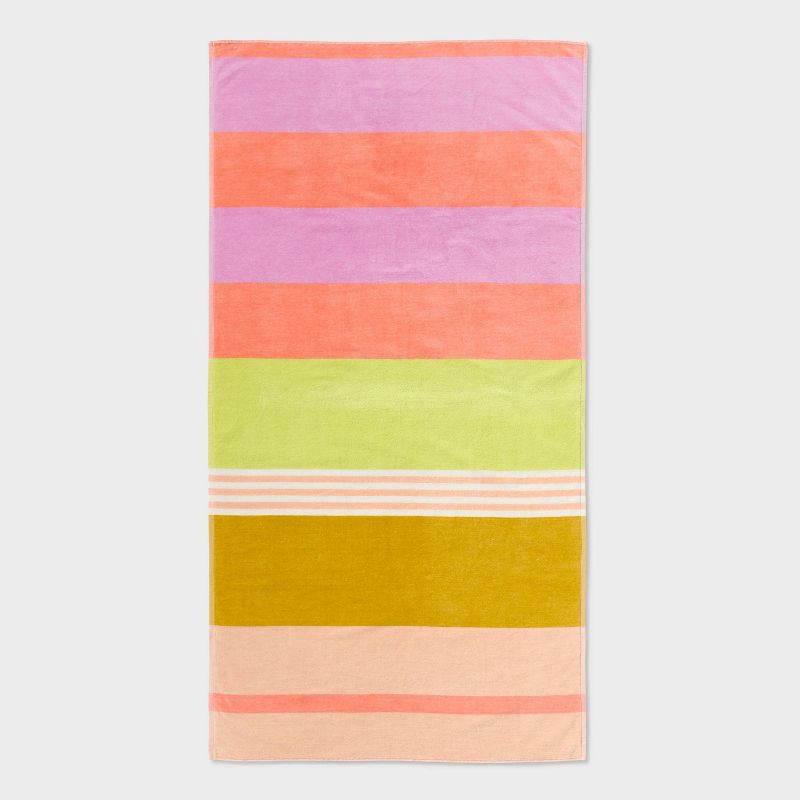 slide 1 of 5, 36"x72" Reversible Crosswoven Multi Striped Oversized Beach Towel Pink/Orange - Room Essentials™, 1 ct