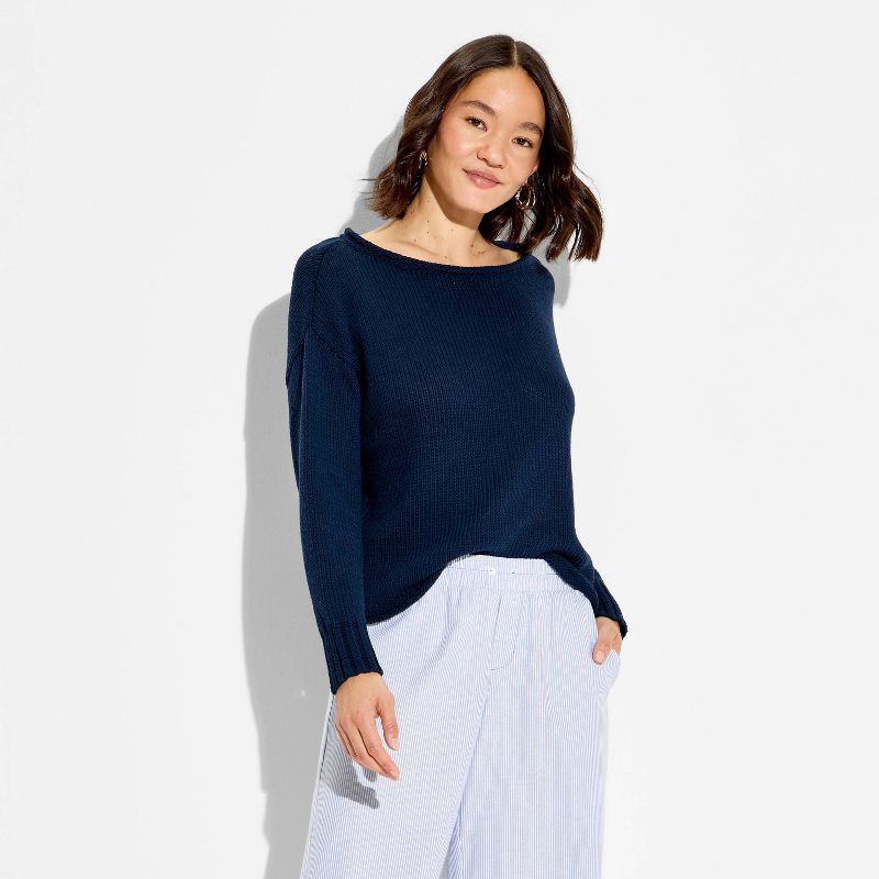 slide 2 of 3, Women's Off the Shoulder Sweater - Wild Fable™ Navy Blue XS, 1 ct