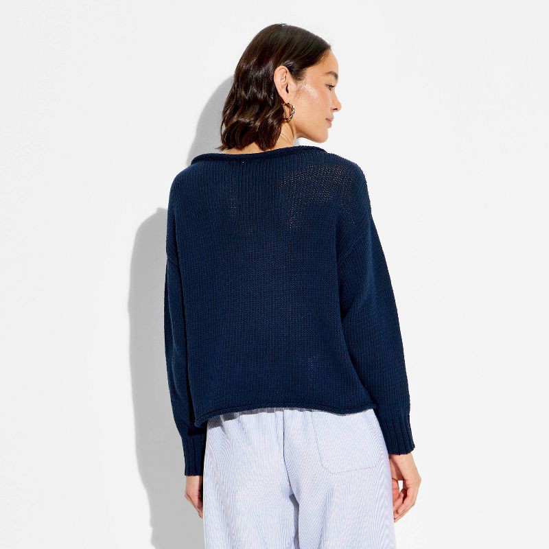 slide 3 of 3, Women's Off the Shoulder Sweater - Wild Fable™ Navy Blue XS, 1 ct
