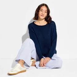 Women's Off the Shoulder Sweater - Wild Fable™ Navy Blue XL