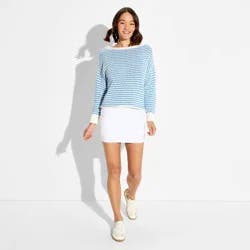 Women's Off the Shoulder Sweater - Wild Fable™ Blue Striped S