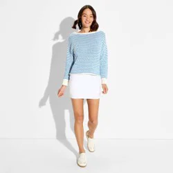 Women's Off the Shoulder Sweater - Wild Fable™ Blue Striped M