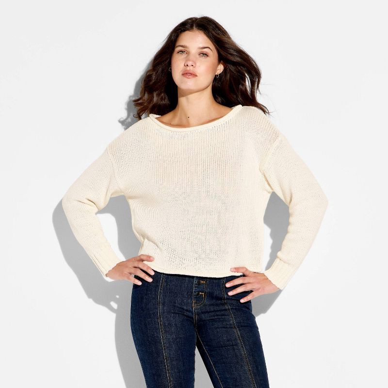 slide 2 of 3, Women's Off the Shoulder Sweater - Wild Fable™ Off-White S, 1 ct