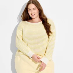 Women's Off the Shoulder Sweater - Wild Fable™ Yellow Striped XXL
