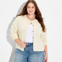 Women's Crewneck Cable Trim Cardigan - Wild Fable™ Off-White XXL