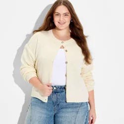 Women's Crewneck Cable Trim Cardigan - Wild Fable™ Off-White XXL
