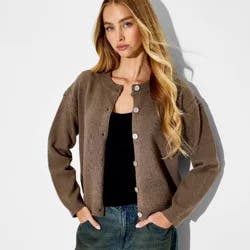 Women's Crewneck Cable Trim Cardigan - Wild Fable™ Brown XL