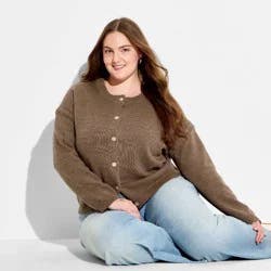 Women's Crewneck Cable Trim Cardigan - Wild Fable™ Brown XXL