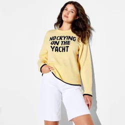 Women's Novelty Crewneck Pullover Sweater - Wild Fable™ Yellow Quote XL